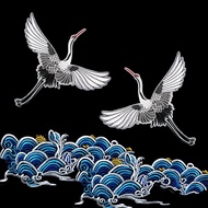 [Embroidery Patch] Embroidery Cloth Sticker Embroidery Crane Wave Pattern Wave Cloth Sticker