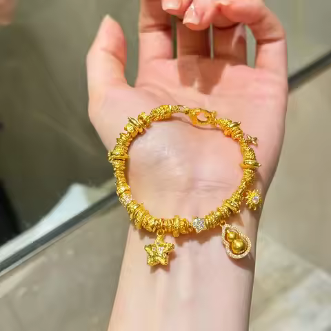 Luxury 24K real gold dot diamond hoist multi-treasure bracelet au9999 gold new Chinese fashion brace