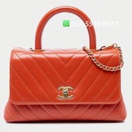 ✨99新 🥳全港最平🌈CHANEL Small Coco Top Handle Chevron Quilted Bag Orange 橙色💖可斜背 可單肩 👏現貨 支持陪驗 #女裝手袋 #包包 #Cr