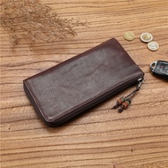 Mens Vintage Vegetable Tanned Full-Grain Leather Cowhide Long Zip Wallet Large-Capacity Handbag Yout