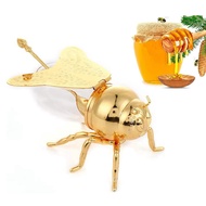 【PTC】-Luxurious Bee Metal Honey Containers with Dipper Honey Storage Jar Decorative Ornament for Sto
