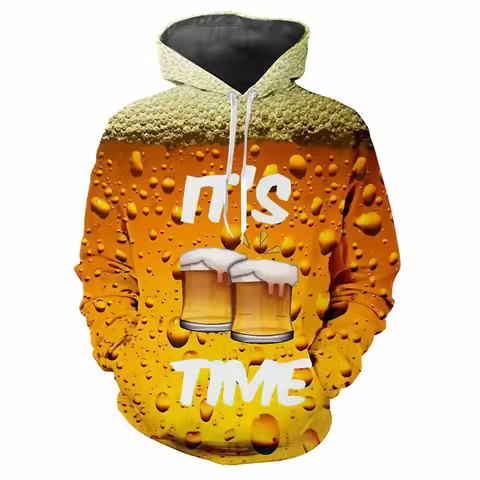 Funny 3D Printing Beer Hoodie For Men Fashion Street Party Long Sleeve Hoodies Tops Women Oversized 