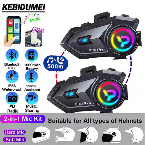 KEBIDUMEI 500M 2-Way Helmet Intercom Motorcycle Dual V6.0 Bluetooth Headset FM Radio Music Sharing H