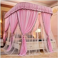 European deluxe bed canopy mosquito net, suitable for single and double bed bedroom decorative bed curtain, with U-shaped support (Color : Pink, Size : 150X200X210CM)