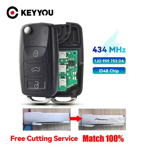 KEYYOU With Cutting Service Remote Car Key 434Mhz ID48 Chip For Volkswagen VW Beetle Bora Passat B5 