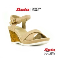 Bata COMFIT รองเท้าส้นสูง WEDGE SANDAL แบบสวม รัดส้น สีเบจ รหัส 7618355 Ladiescomfort Fashion