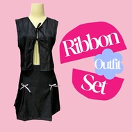 RIBBON OUTFIT SET - vest and skort pants skirt RIBBON coquette bow