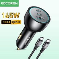 Rocoren 165W Car Charger PD 3.1 140W Fast Charge QC 5.0 USB Type C Car Phone Charger Quick Charging