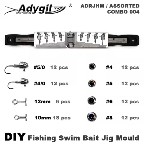 Adygil DIY Fishing 97 pcs Swim Bait Jig Head Mould ADRJHM/ASSORTED COMBO 4 Cavities 1/4oz 1/2oz 3/4o
