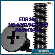 Black 304 Stainless Steel Thin Head Phillips Screw Anti-Rust DIY Furniture Repair  M1.6/M2/M2.5/M3/M
