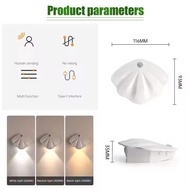 Lampu Sensor Gerak LED Magnet Dinding Model Kerang Shell Night Light Tanpa Kabel Lampu Tangga Malam 