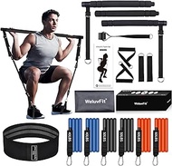 Pilates Bar Kit with Resistance Bands,WeluvFit Fabric Covered Anti-Break Adjustable Stainless Steel Exercise Stick for Squat Yoga,Workout Equipment w/Handle Strap&amp;Foot Strap&amp;Door Anchor