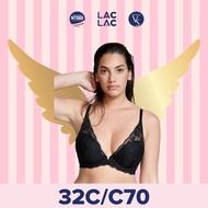 [Size 32C/C70 - 44] Love Cloud Lightly Line Plunge Premium Women's Bra, Thin Foam-Black