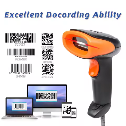 Handheld Barcode Scanner 1D 2D Laser Automatic Bar Code Reader Warehouse Library
