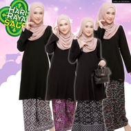 Batik Viral Baju Kurung Plain Murah Cotton Moden Ironless Tak Payah Gosok Ready Stok ALL BLACK