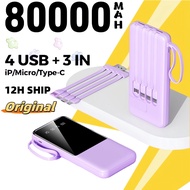 Power Bank 80000mah mini powerbank fast charging 66W with 4 cable portable powerbank get free cable