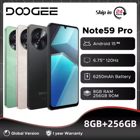 Global Version DOOGEE Note59 Pro 5G Smartphone 32GB(8+24) 256GB 6.75" HD+ 120Hz UNISOC T8200 Octa Co