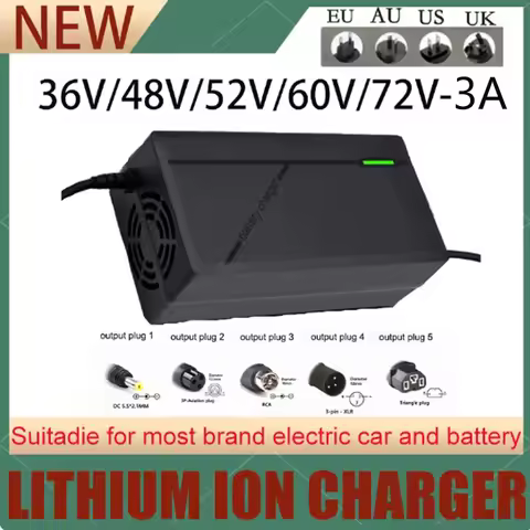 36V 48V 60V 72V Charger 3A 10S 13S 16S 20S Lithium Battery Pack US/EU/AU/UK Plug 42V 54.6V 67.2V 84V