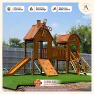 Mainan Anak Playground Indoor Outdoor Brakiasi Perosotan Jembatan Rumah Mini Kayu Mahoni Kokoh