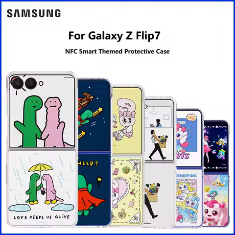 Original Samsung Galaxy Z Flip7 Smart NFC Induction Theme Case Transparent Animated Card Phone Cover