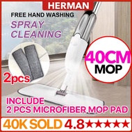 HERMAN😍 FREE 2PCS MICROFIBER Easy Spray Mop Water Cleaning with Pad Mop mop Lantai Automatic Mop 2in
