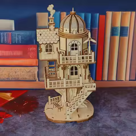 3D Wooden Puzzle Model of Treehouse, Wooden Forest Cottage Villa, Multi-Story Dome Building Assembly