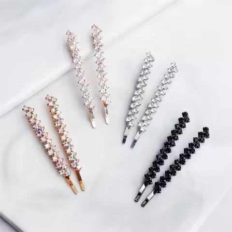 A Pair One Word Clip Ladies Glitter Rhinestones Hairpins Girls Hairgrips Hairstyle Women Bobby Pins 