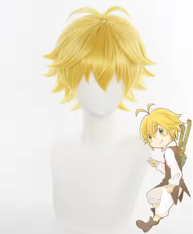 Cosplay Wig Synthetic Short Yellow & Golden Hair with Pre-styled Ahoge Cool Male Anime Performance W