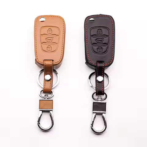For Kia leather key cover for Kia RIO K2 K5 for Hyundai i20 i30 i35 iX20 iX35 3 button Fold Remote c
