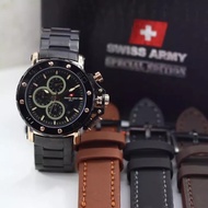 Jam Tangan Pria Chronograph Swiss Army-100% Original Bonus Tali Kulit Cadangan-Jam Tangan Swiss Army