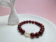 天然淡水珍珠 檀香紫檀 彈力 手鏈