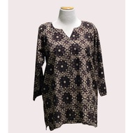 3XL - Women’s Pure Indian Cotton Hand-Block Print Short Kurta - Brown Ajrak. KURTA PEREMPUAN KAIN KA