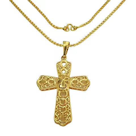 Cross Necklace Women's 24K Gold AU999 - Gold enhances cross sacredness, AU999 valuable, meaningful &