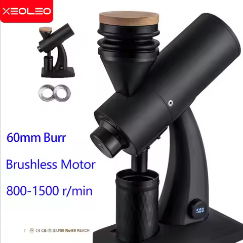 XEOLEO Electric Coffee Grinder 60MM Flat Burrs Stepless Adjustment Speed Adjustable Espresso Brew Co