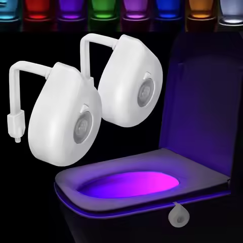 Toilet Bowl Backlight Night Light Motion Sensor LED 8 Colors Waterproof With Battery Colorful Lamp F