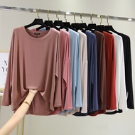 READY STOCK Women muslimah plus size T-shirt round neck Long Sleeve top loose bat shirt cotton tshir