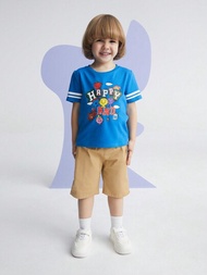 Mr Men Little Miss X SHEIN 男童卡通與字母印花短袖t恤