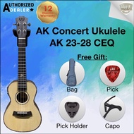 A&amp;K Concert 23'' Ukulele UK-23-28EQ Solid Top Ukulele with Pick up, come with Bundle Accessories
