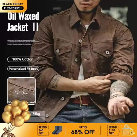Maden Retro Heavyweight Canvas Oil Waxed Jacket Cotton Waterproof Hunting Coat Male Spring Khaki Cas