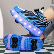 Summer Breathable Heelys Roller Shoes, USB Rechargeable LED Light‑Up Double Retractable Invisible Wh
