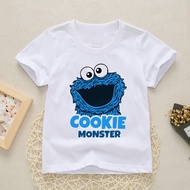 เสื้อแขนสั้นเสื้อยืดสำหรับเด็กการ์ตูนน่ารักๆ Sesame Street คุ้กกี้มอนสเตอร์พิมพ์ลายเด็กหญิงเด็กชายเส