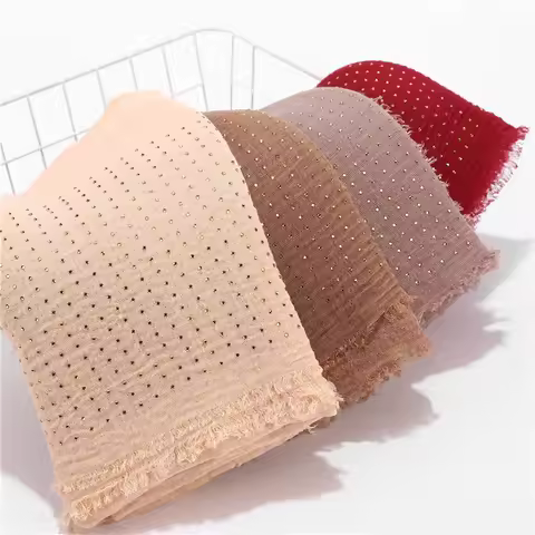 Rhinestone Plain Viscose Cotton Hjab Crinkle ShawI Muslim Head Scarf Big Long Pashmina Wrap Female F