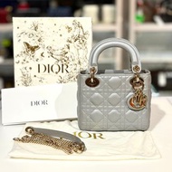 99%NEW二手DIOR LADY 三格Mini 珍珠灰小牛皮/ 淡金扣小號 #迪奧 #香榭站正品