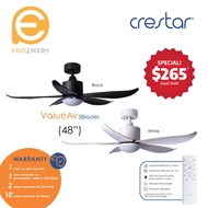 Crestar 5 blades 48" LED ceiling fans available in Black / White / Wood