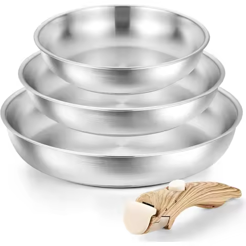 KOCH SYSTEME CS Stainless Steel Frying Pan Set Cooking Pans with Removable Handle Pan Set for Kitche
