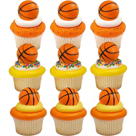 10Pcs Basketball Cake Toppers 3D Basketball Cake Pick Decorations for Sports Theme Babyshower Birthd