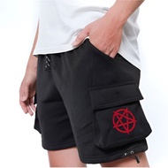 Elpizo Apparel Cargo Shorts STAR RED LOGO Pants Cool Black