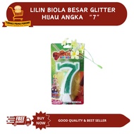 LILIN HIJAU LARGE GREEN GLITTER VIOLIN CANDLE NUMBER 7 - BIRTHDAY CANDLE