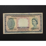 Malaya British Borneo Old Banknotes Queen Elizabeth II 1 Dollar Year 1953 Prefix A78 (No Holes and N
