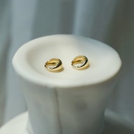 光澤弧面水滴耳環 925純銀鍍18k金 圓圈易扣耳環